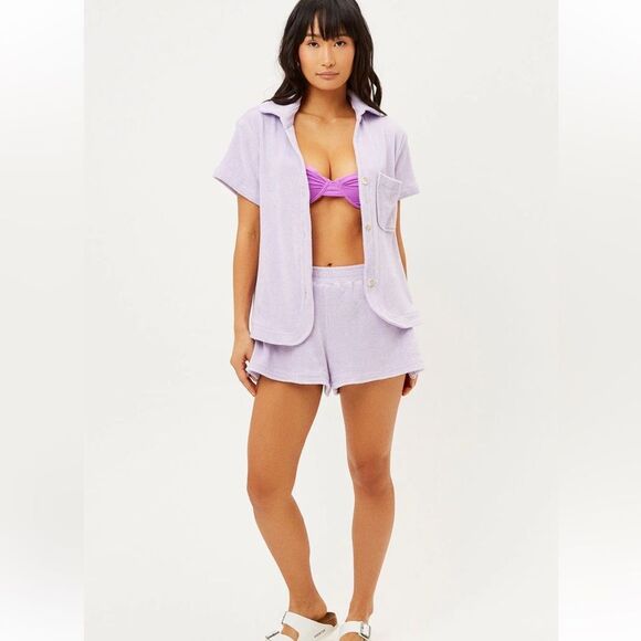 NWT Frankie’s Bikinis Coco Terry Button Up Shirt Large - Picture 1 of 5